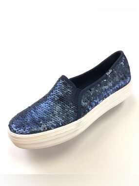 Keds navy sequin platform slip on sneaker loafer Size 7 sparkle Party Prom